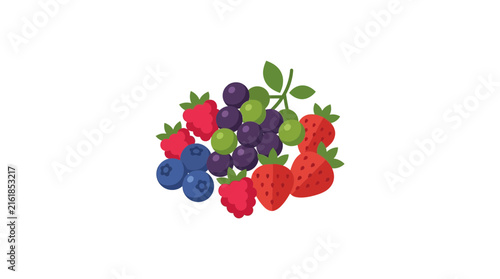Fresh Mixed Berries Flat Vector Illustration Isolated