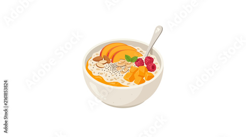 Healthy Oatmeal Breakfast Bowl Illustration