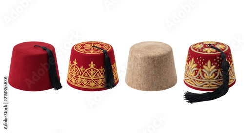 Cuadro en lienzo Collection of ornate traditional red velvet and felt fez hats