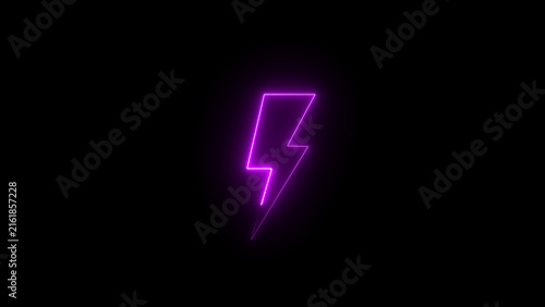 Cuadro en lienzo Single glowing purple lightning bolt with a neon light effect isolated on a soli