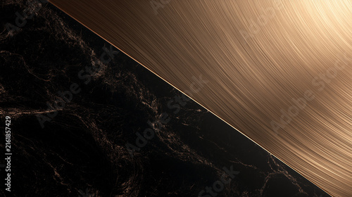 Luxury Background with Brushed Gold Metal and Black Marble Texture