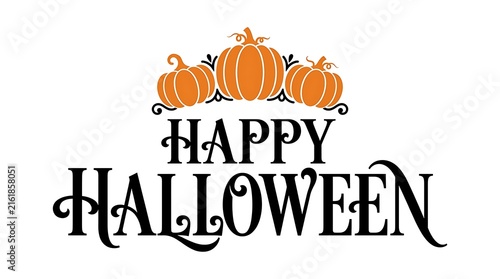 Happy Halloween text with pumpkins during autumn celebration concept on white background