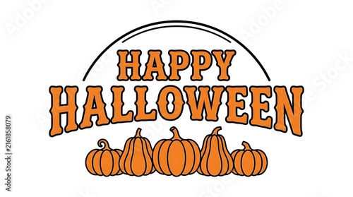 Happy Halloween text with pumpkins in a festive graphic design for celebration and decoration