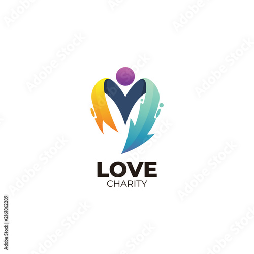 family care logo and arrow design combination, 3d colorful style, heart logos