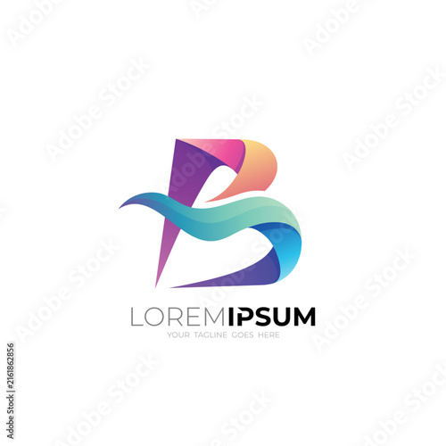 B logo and water wave design template, sea and ocean logo with 3d colorful
