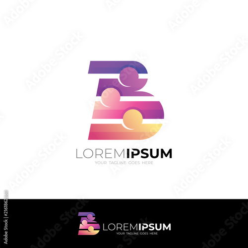 B logo, letter B logo and people care design combination, 3d colorful style