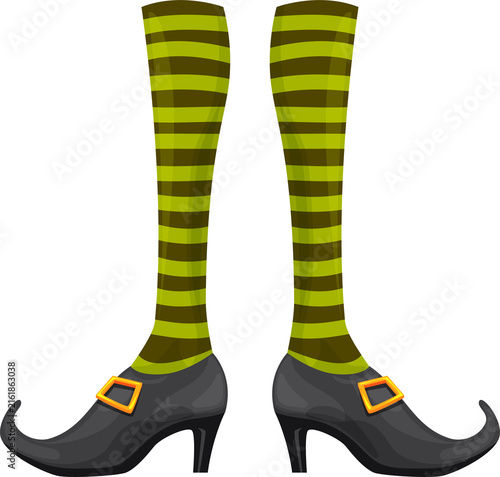Woman legs in striped stockings and shoes isolated
