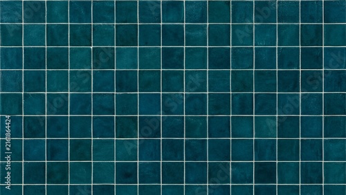 Dark teal geometric mosaic tiles with glossy finish for modern interior design backgrounds