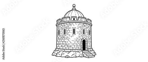 Stone Tower with Dome and Battlements Illustration