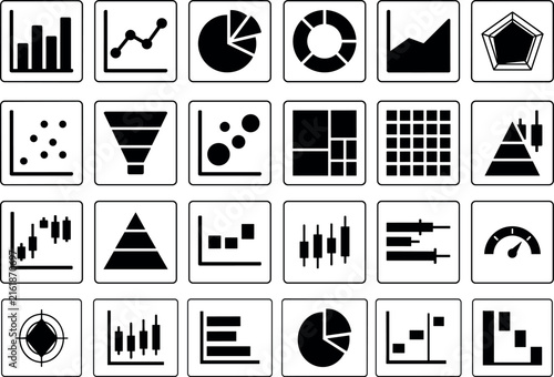 Data visualization and financial business graph black vector icons set collection.Data visualization and financial business graph black vector icons set collection.