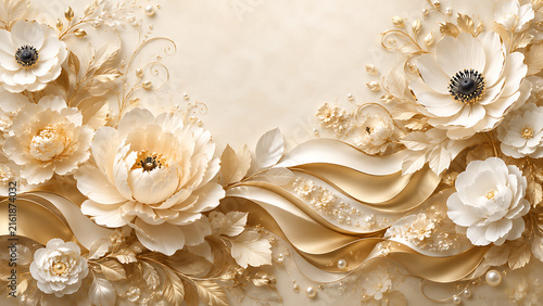 Close up of elegant white artificial flower petals and dark center in soft warm lighting.