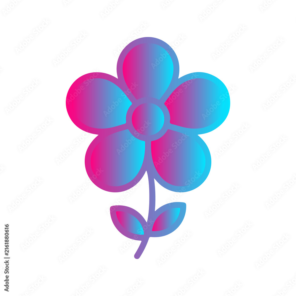 Fototapeta premium Simple flower icon with pink blue gradient isolated on transparent background