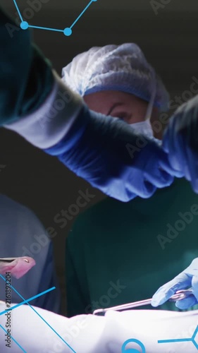 Animation of chemical formula over diverse doctors at hospital