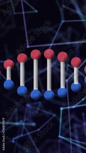 DNA strand and molecular structure animation over network of connections