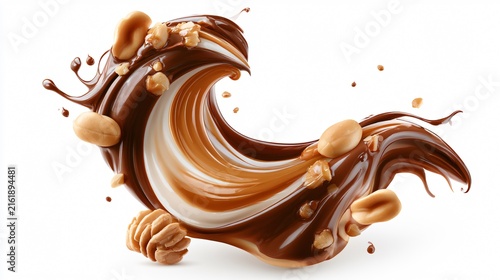 Delicious Chocolate Caramel Swirl with Peanut Creamy Dessert Wave Sweet Food Photography