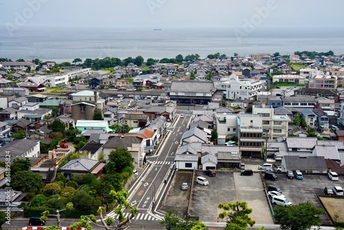 Foto Panoramic high angle view of Shimabara city and ocean in Nagasaki Japan