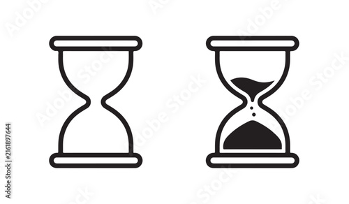Hourglass countdown vector collection with black outline and solid sand timer icons for timekeeping, productivity, deadline, waiting and modern UI design.