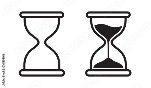 Hourglass timer symbols in minimal black outline and silhouette style. Perfect for time, waiting, deadline, countdown, productivity and digital interface projects.