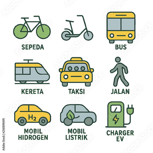 Set of Vector Icons Representing Various Modes of Transportation