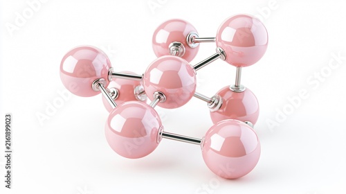 Pink 3D Molecule Structure Icon Isolated on White Background