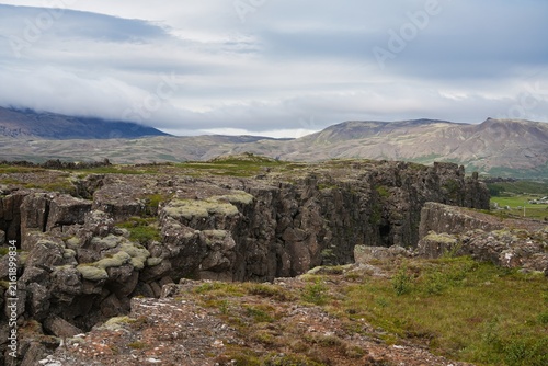 Fotografie Natural geological phenomena in the surrounding area of ​​Thingvellir National Park in Iceland