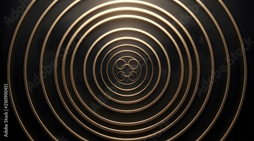 Abstract background featuring golden glowing concentric circles creating a hypnotic tunnel effect on a dark black surface