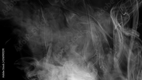 Quadro su tela A dramatic display of white smoke rises and disperses, showcasing organic shapes and flowing lines on a black backdrop