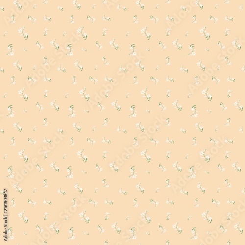 Delicate White Floral Seamless Pattern – Soft Peach Background