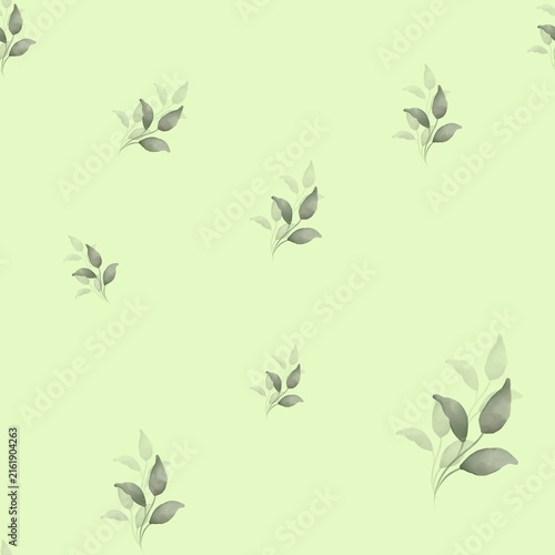 Watercolor Delicate Grey-Green Leaves Seamless Pattern – Pale Mint Background - 2