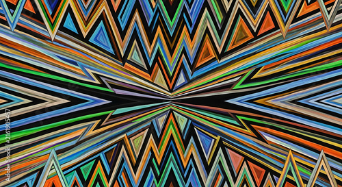 Vibrant Geometric Abstract Pattern with Sharp Angles and Color Gradients.