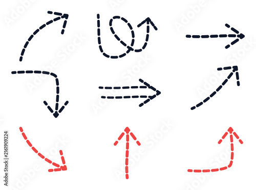 Canvas Print Hand drawn dashed arrows set isolated on transparent background