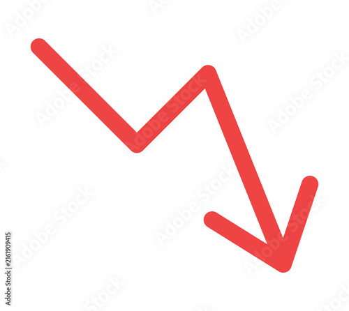 Canvastavla Red downward trend arrow icon vector graphic illustration isolated on transparen