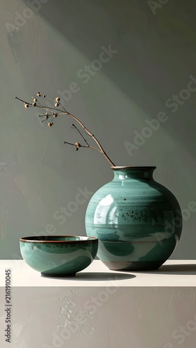 Celadon-Inspired Korean Ceramic Still Life in Modern Minimalist Composition