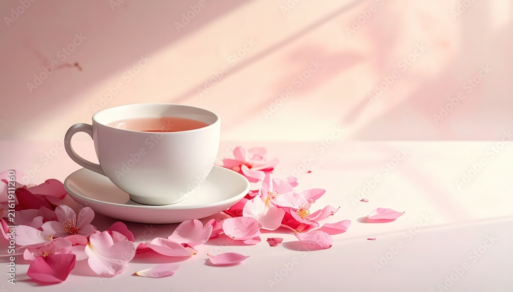 Fototapeta premium Close-Up of Korean Traditional Ceramic Teacup with Steaming Tea on Hanji Background