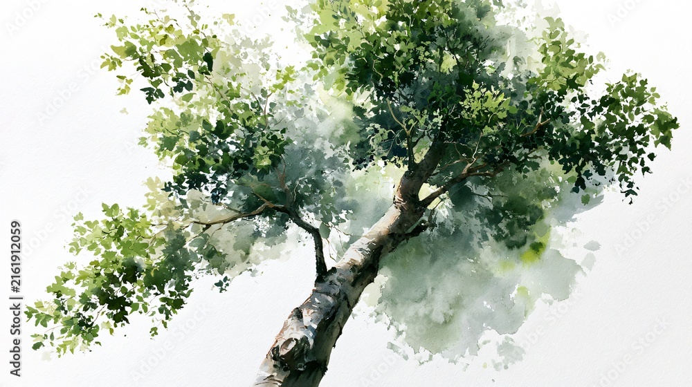Fototapeta premium Tree Top View Watercolor on White Background Soft Colours