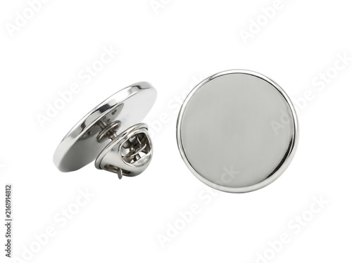 Round metallic silver pin badge mockup as PNG element