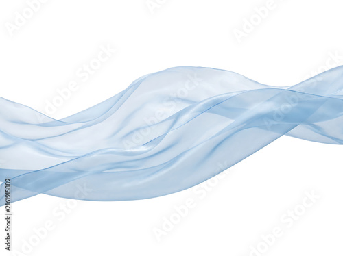 Abstract light blue chiffon fabric waving in air as clean cutout