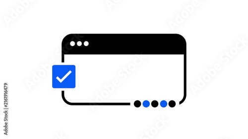 A dark browser window containing a checklist and a small blue checkmark represents website audit quality control or completed task verification online