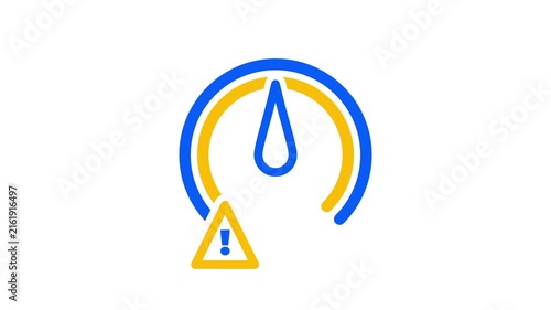 A blue speedometer gauge topped with a small warning triangle needle represents risk level danger assessment or important caution measurement meter