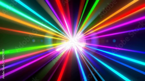 Colorful Neon Light Rays on Black Background