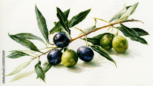 Elegant Olive Tree Branch on White Background - Soft Colours
