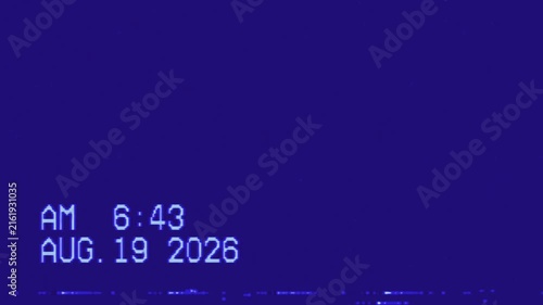 Retro VHS screen with date overlay analog noise glitches and tracking distortion