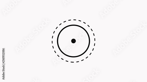 Simple black outline of a central dot within a solid ring and a dashed outer ring on a white background. 