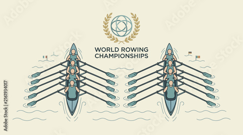 Foto World Rowing Championships flat vector illustration of two racing rowing boats with oars