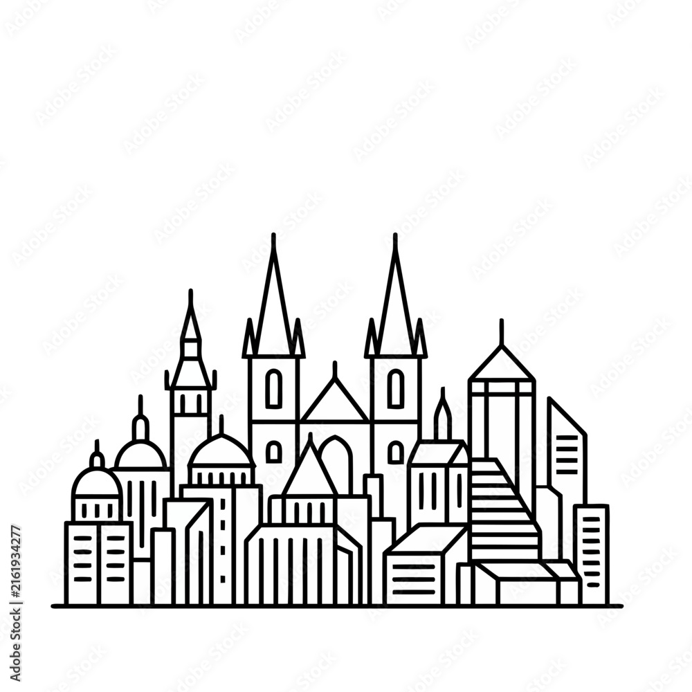 Fototapeta premium City skyline with churches and modern buildings