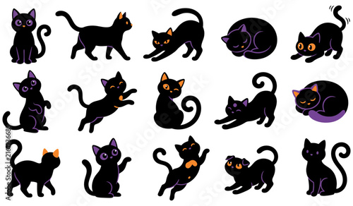 Halloween-Black Cat Clipart Collection, Cute Spooky Feline Characters, Playful Halloween Animal Illustration Bundle