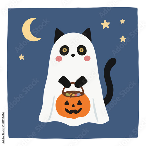 Black Cat Inside Pumpkin Patch Fall Season Kawaii Halloween