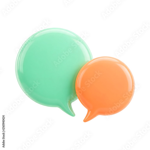 3D Glossy Green and Orange Speech Bubbles for Chat Communication Isolated on White and Transparent Background