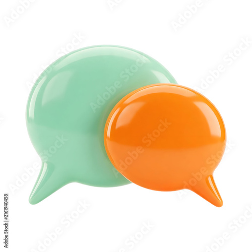3D Glossy Green and Orange Speech Bubbles for Chat Communication Isolated on White and Transparent Background