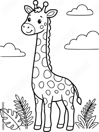 Canvas Print Cute giraffe coloring page for kids